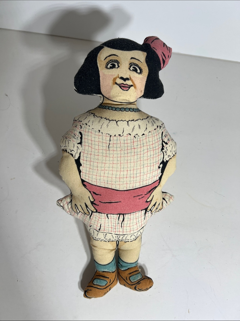 Vintage Miss Phoebe Primm Accessories Fabric Doll Black, Pink, Cream, Blue